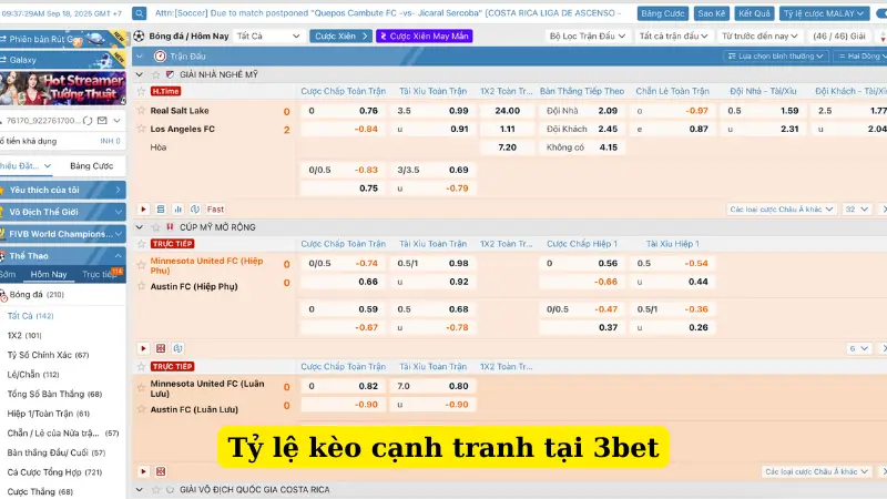Tỷ lệ kèo cạnh tranh tại 3bet